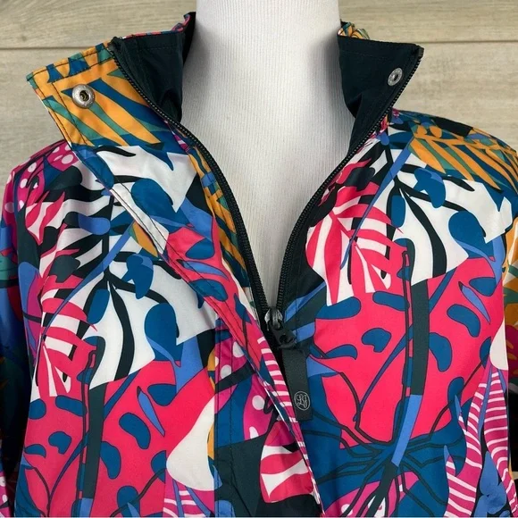 SOLD! Lauren James Hooded Rain Jacket Pullover Windbreaker Multicolored Floral - Picture 6 of 12